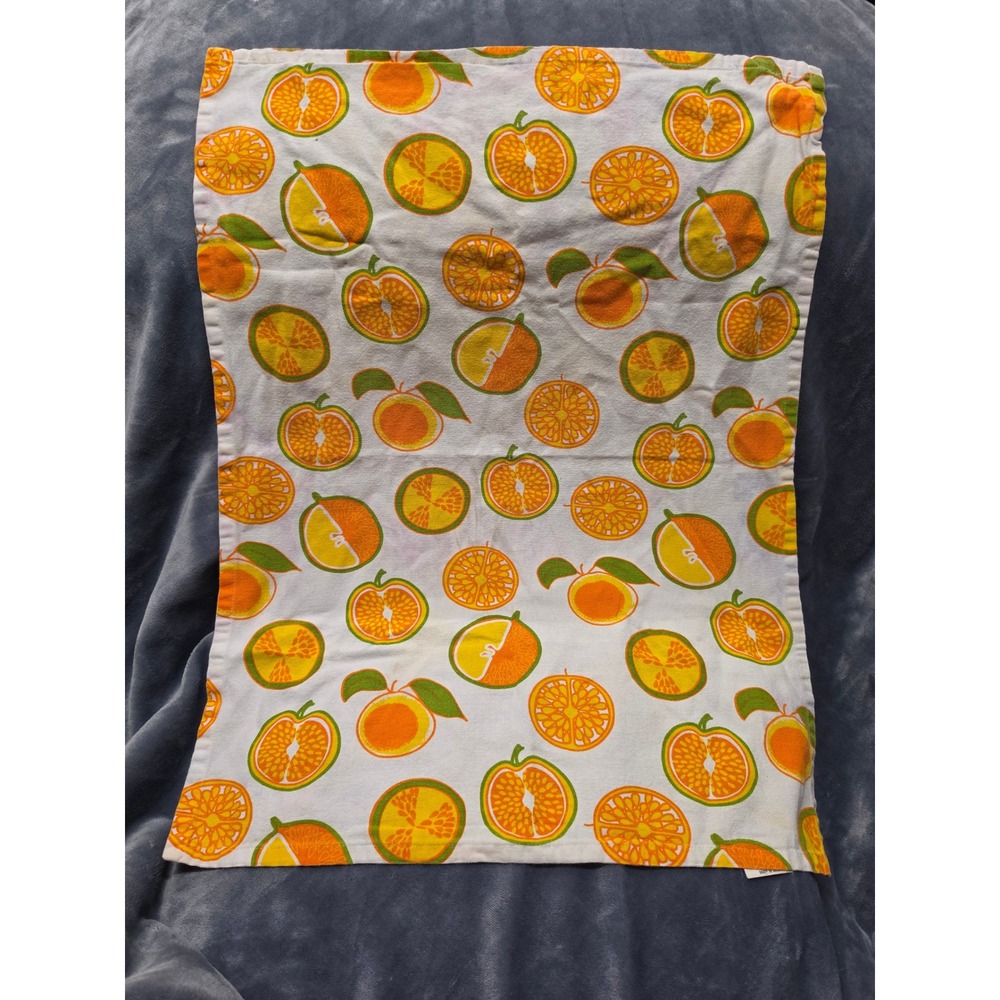 Crate & Barrel Citrus Slice Dish Towel Orange Yellow Fruit Print Cotton 20x30